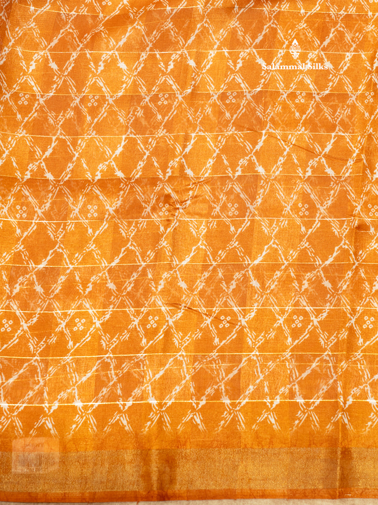 Peach Orange Colour Printed Cotton Mix Saree With Tissue Border