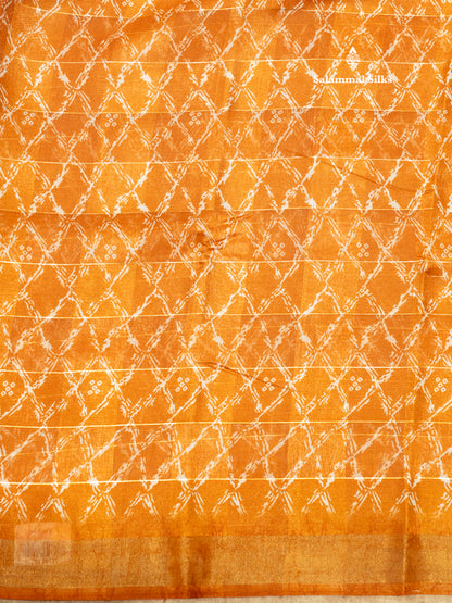 Peach Orange Colour Printed Cotton Mix Saree With Tissue Border