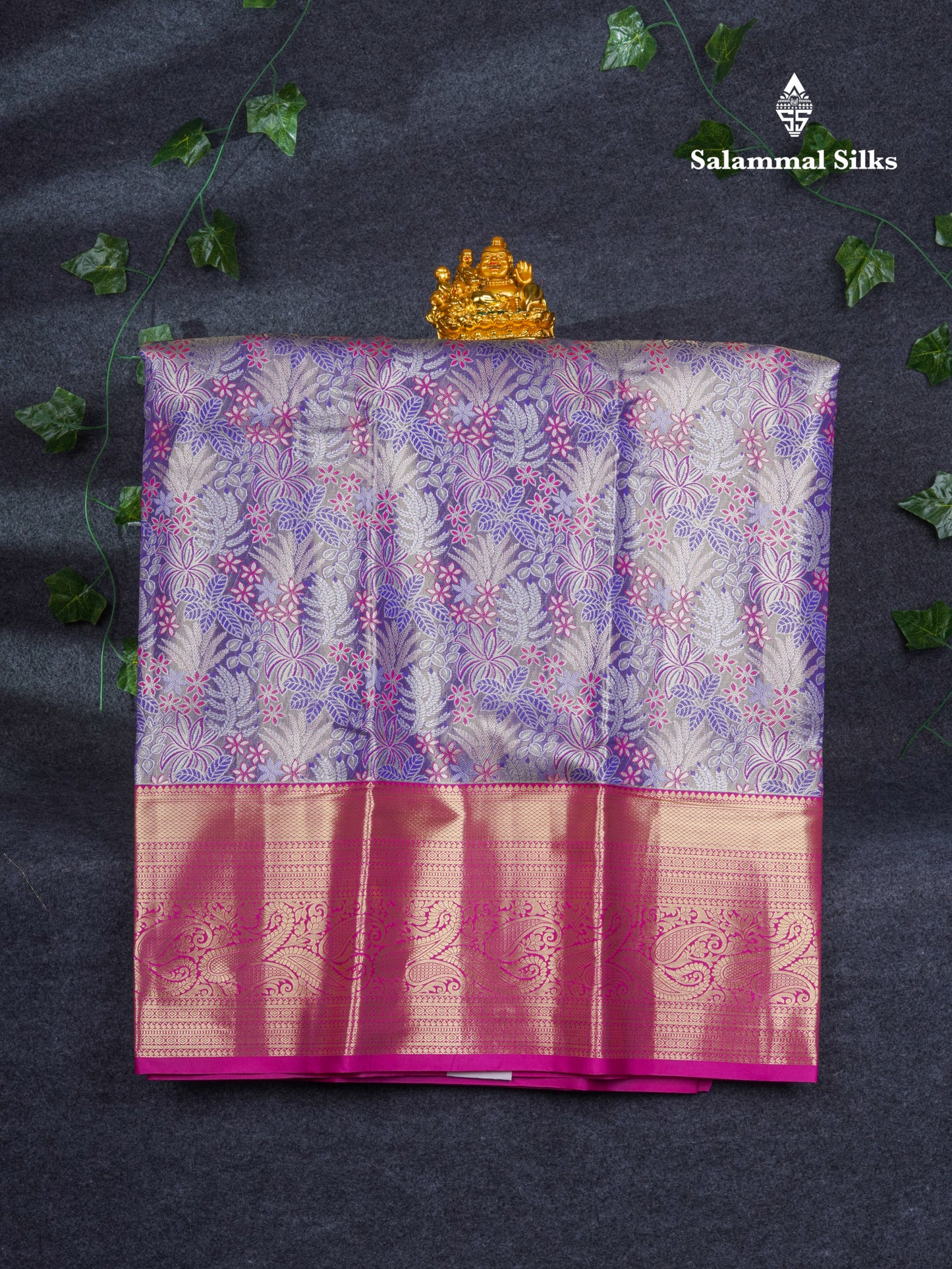 Semi Silk Pattu Pavadai Tissue ( Lavender ) With Contrast Pink Blouse 37"