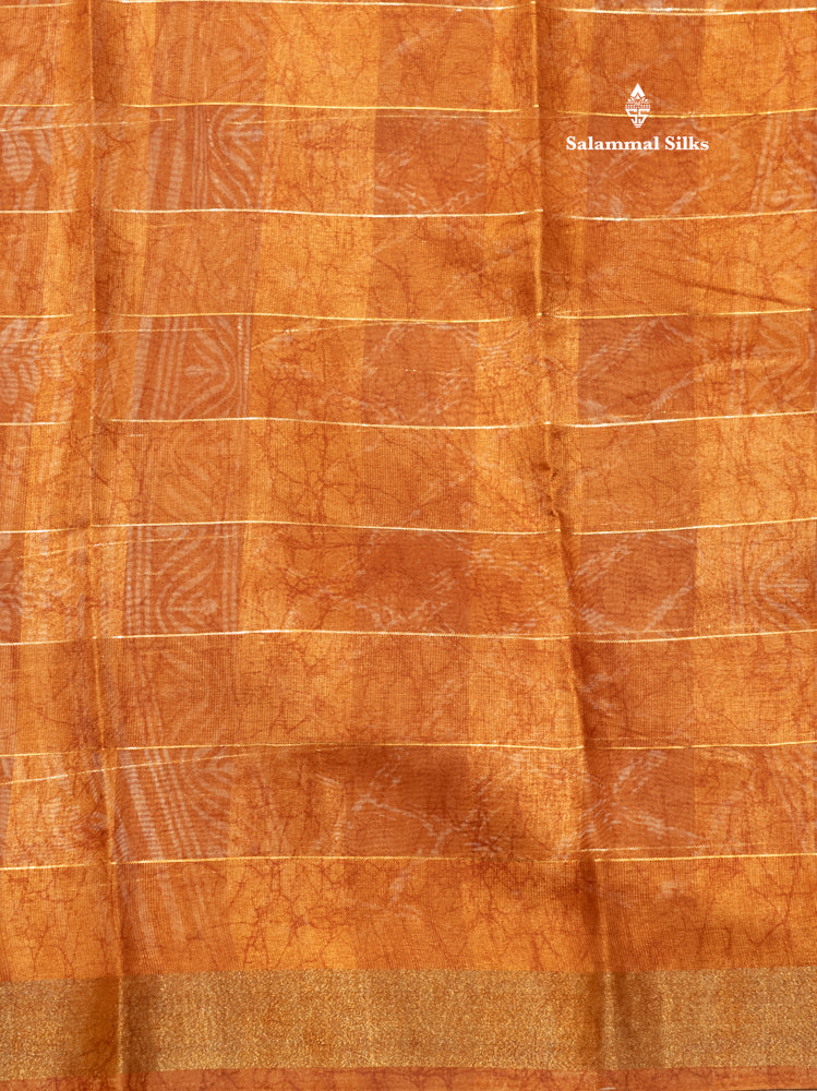 Peach Orange Colour Printed Cotton Mix Saree With Tissue Border