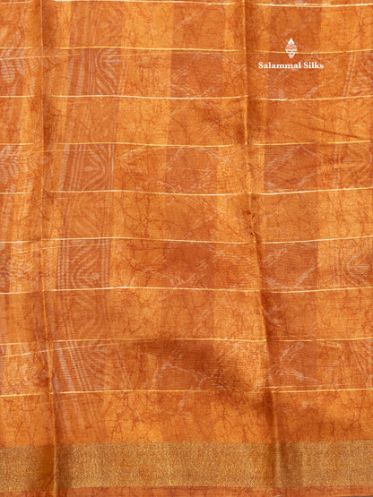 Peach Orange Colour Printed Cotton Mix Saree With Tissue Border