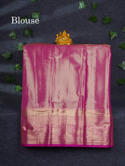 Semi Silk Pattu Pavadai Tissue ( Lavender ) With Contrast Pink Blouse 37"