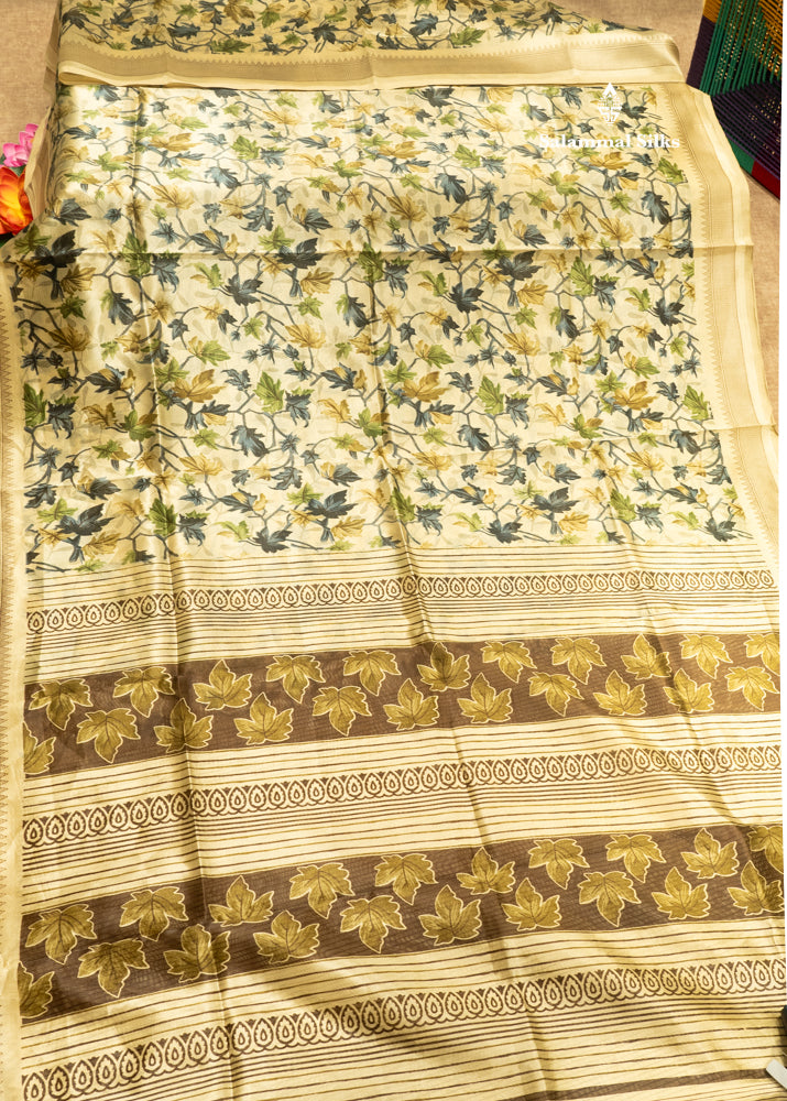 Cream Sandal Colour Semi Dola Saree With Blouse