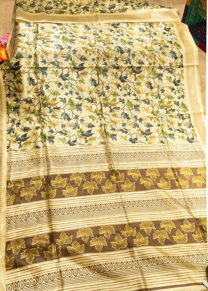 Cream Sandal Colour Semi Dola Saree With Blouse