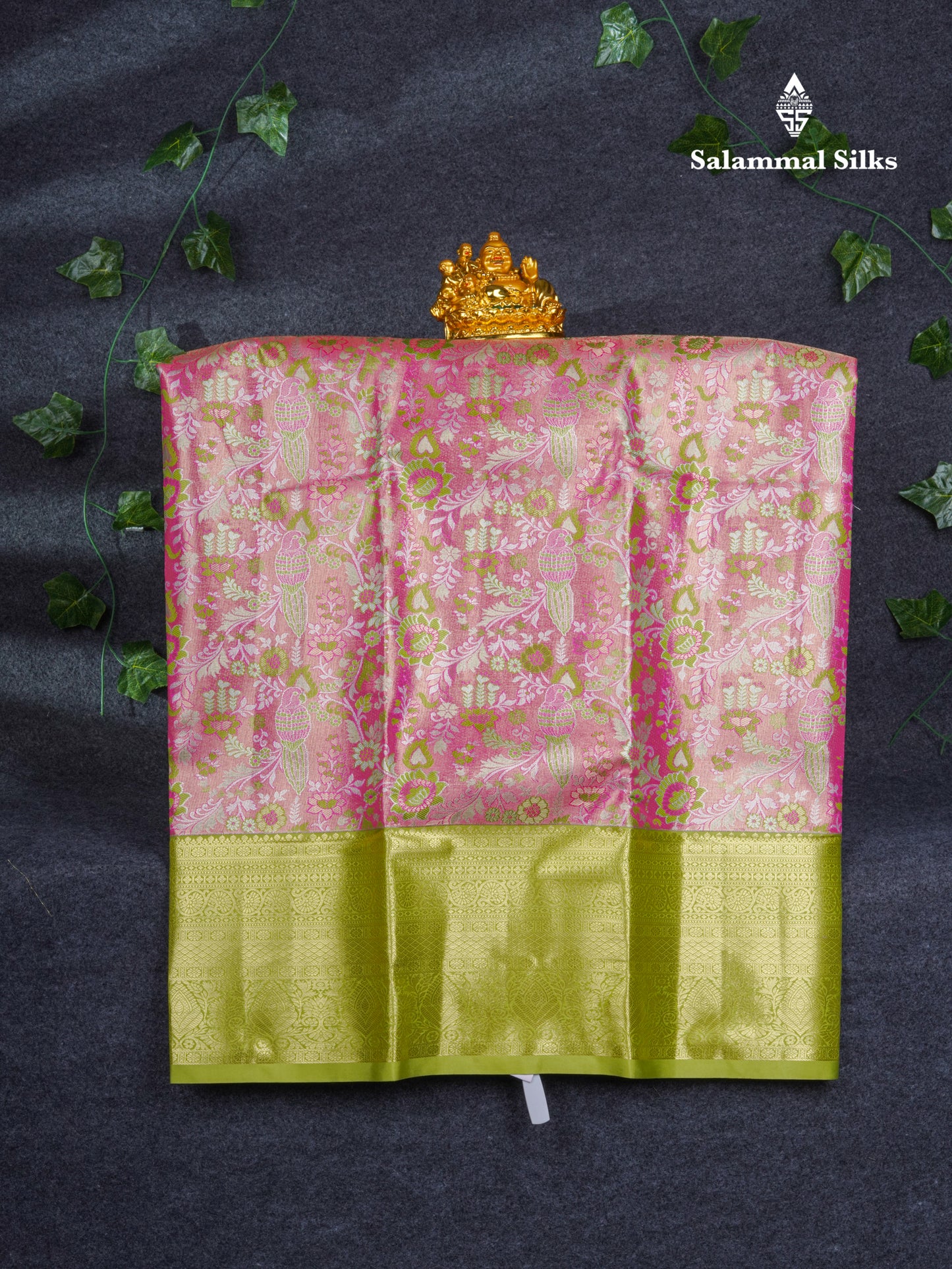 Semi Silk Pattu Pavadai Tissue ( Light Pink ) With Contrast Parrot Green Blouse 36"