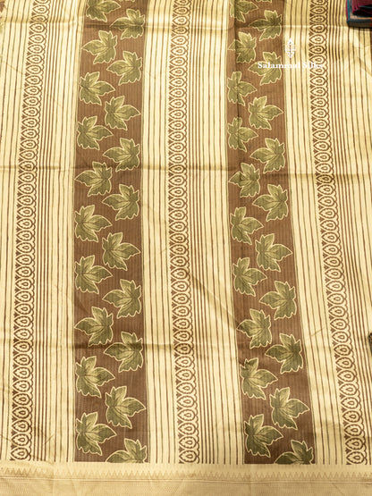 Cream Sandal Colour Semi Dola Saree With Blouse