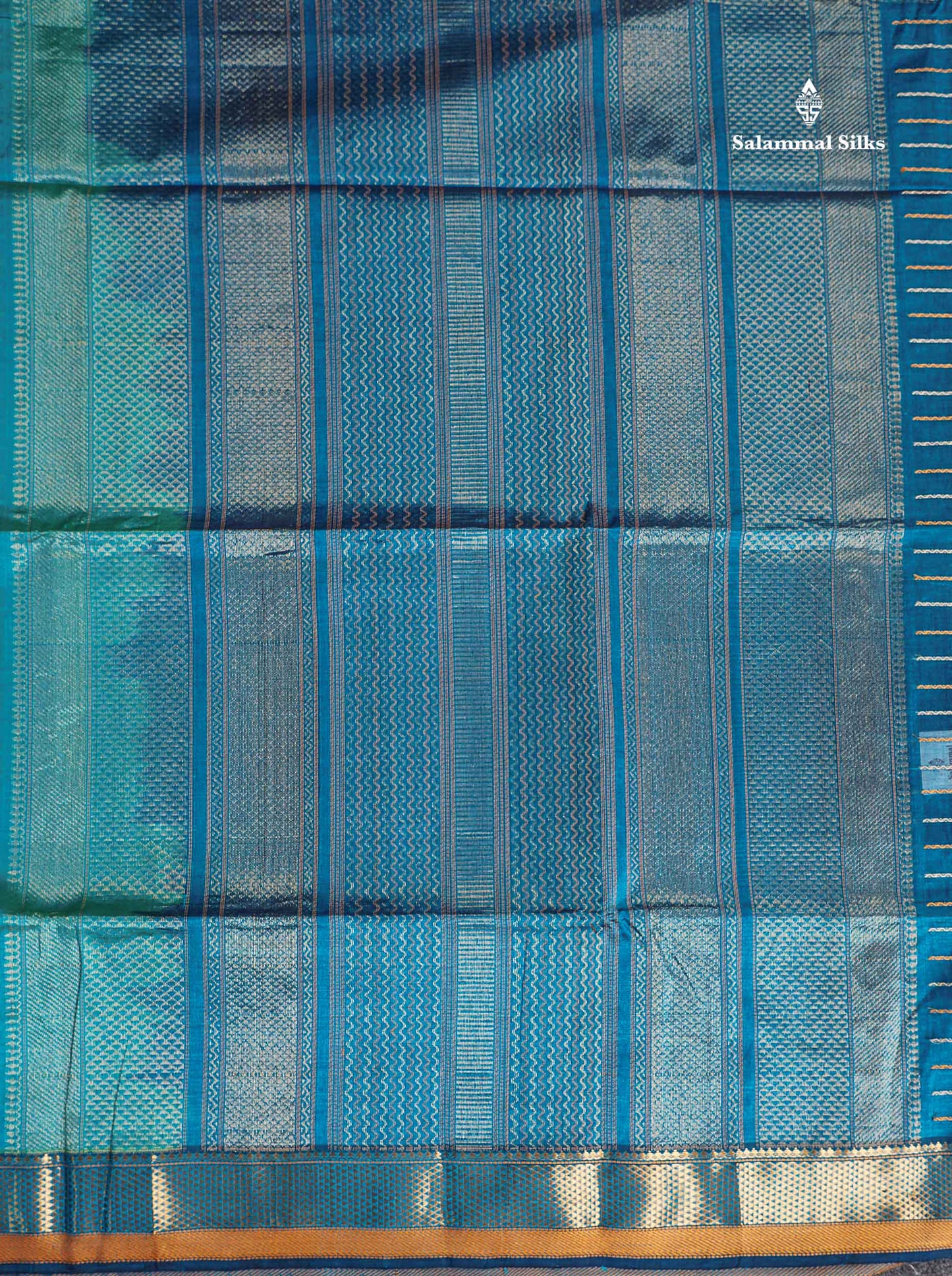 Pure Silk Cotton Saree - Dual Tone Sapphire Blue Colour Body Thread Work With Traditional Border