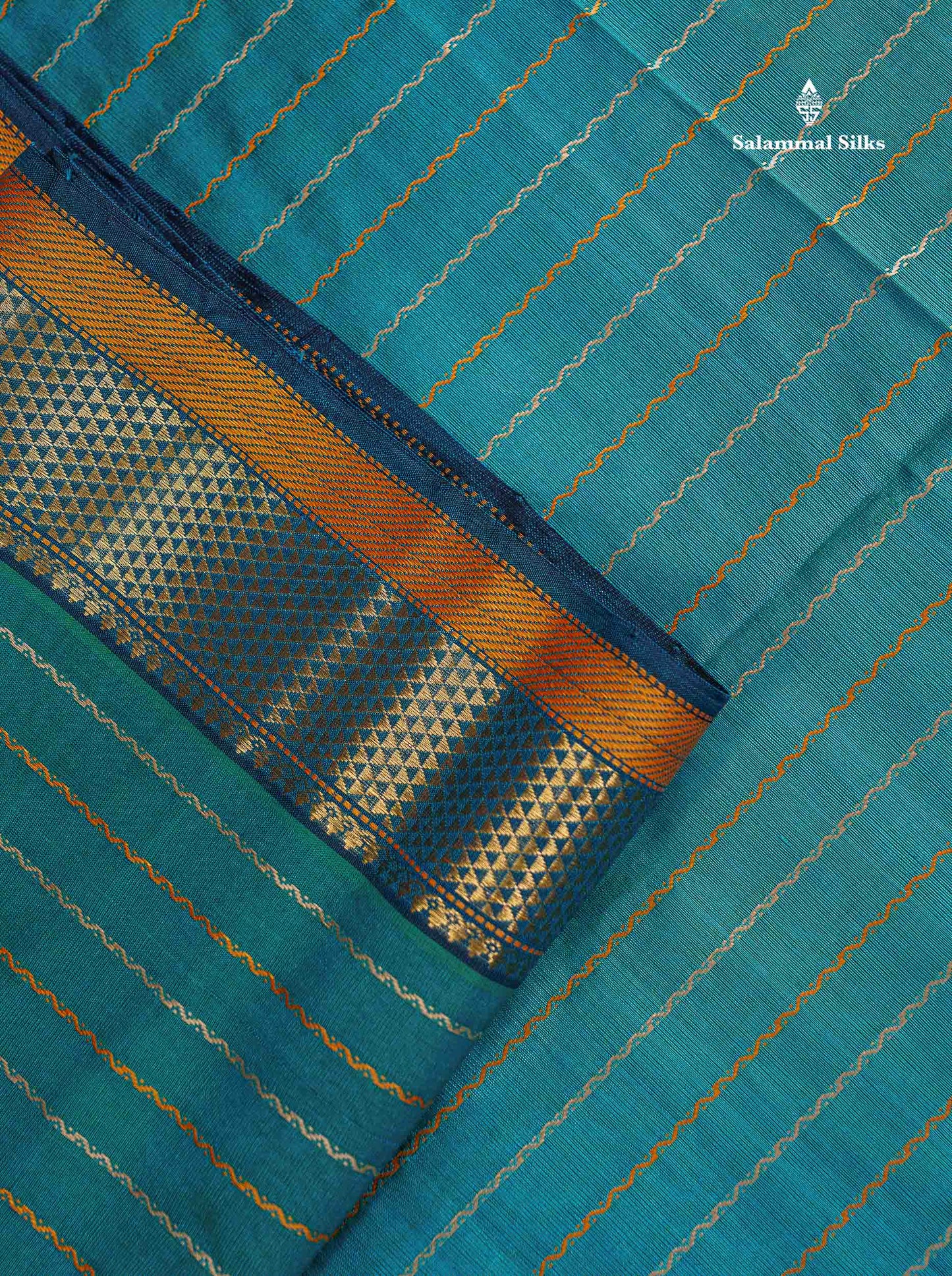 Pure Silk Cotton Saree - Dual Tone Sapphire Blue Colour Body Thread Work With Traditional Border