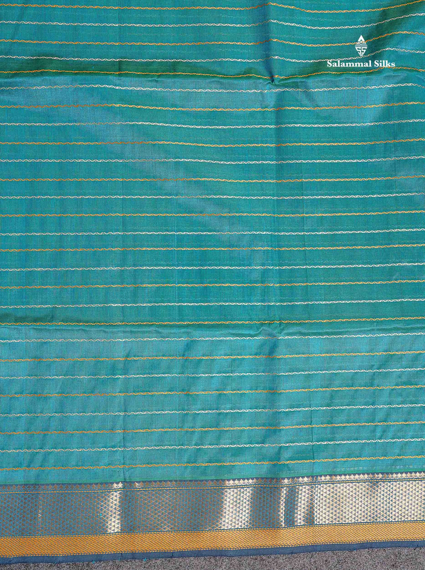 Pure Silk Cotton Saree - Dual Tone Sapphire Blue Colour Body Thread Work With Traditional Border