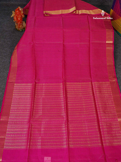 Pure Silk Cotton Saree - Maroon Colour Body Small Zari Checks With Traditional Border