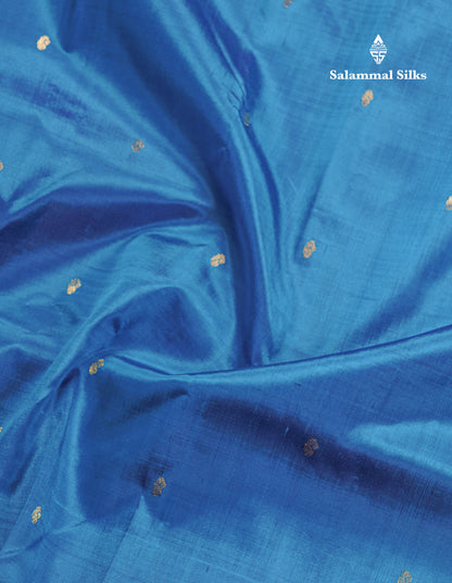 Dual Tone Peacock Blue Pure Kanjivaram Silk Saree With Contrast Vadamalli Small Border