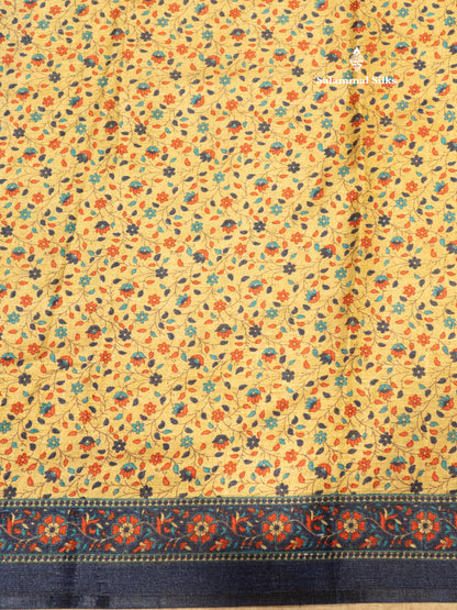 Beige Colour Fancy Semi Tussar Saree With Royal Blue Border
