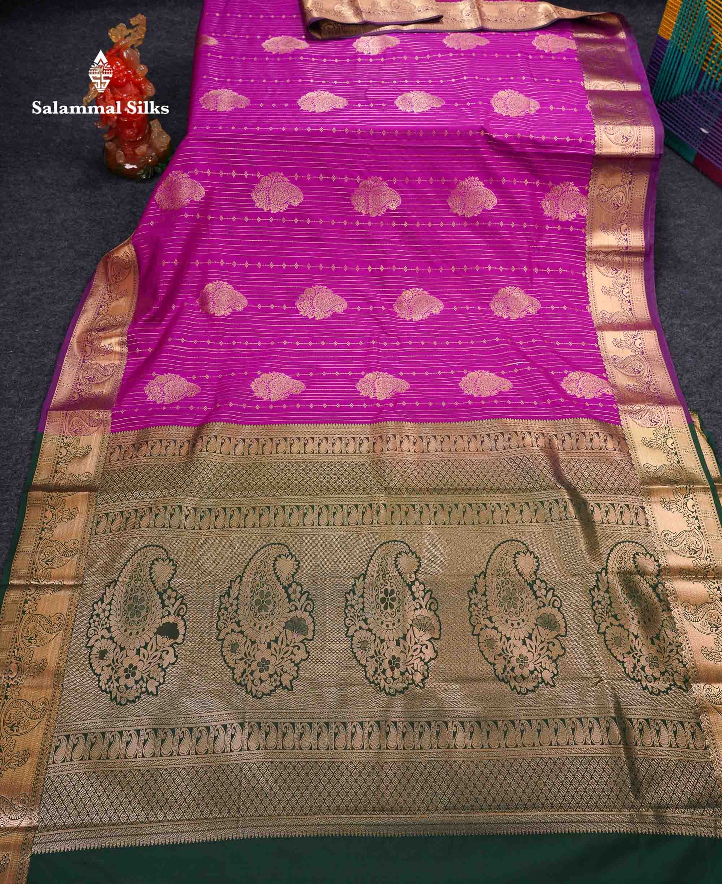 Beautiful Dual Tone Onion Pink Vertical Zari Line With Butta Semi Silk Saree With Contrast Light Blue Blouse