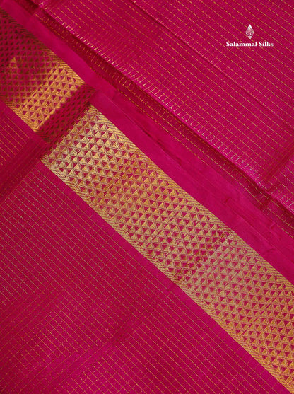 Pure Silk Cotton Saree - Maroon Colour Body Small Zari Checks With Traditional Border