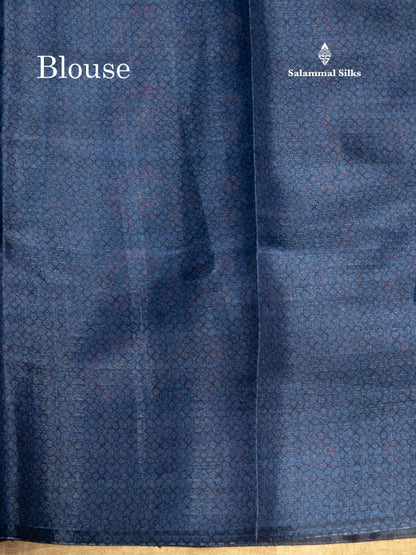 Beige Colour Fancy Semi Tussar Saree With Royal Blue Border