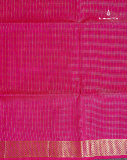 Pure Silk Cotton Saree - Maroon Colour Body Small Zari Checks With Traditional Border