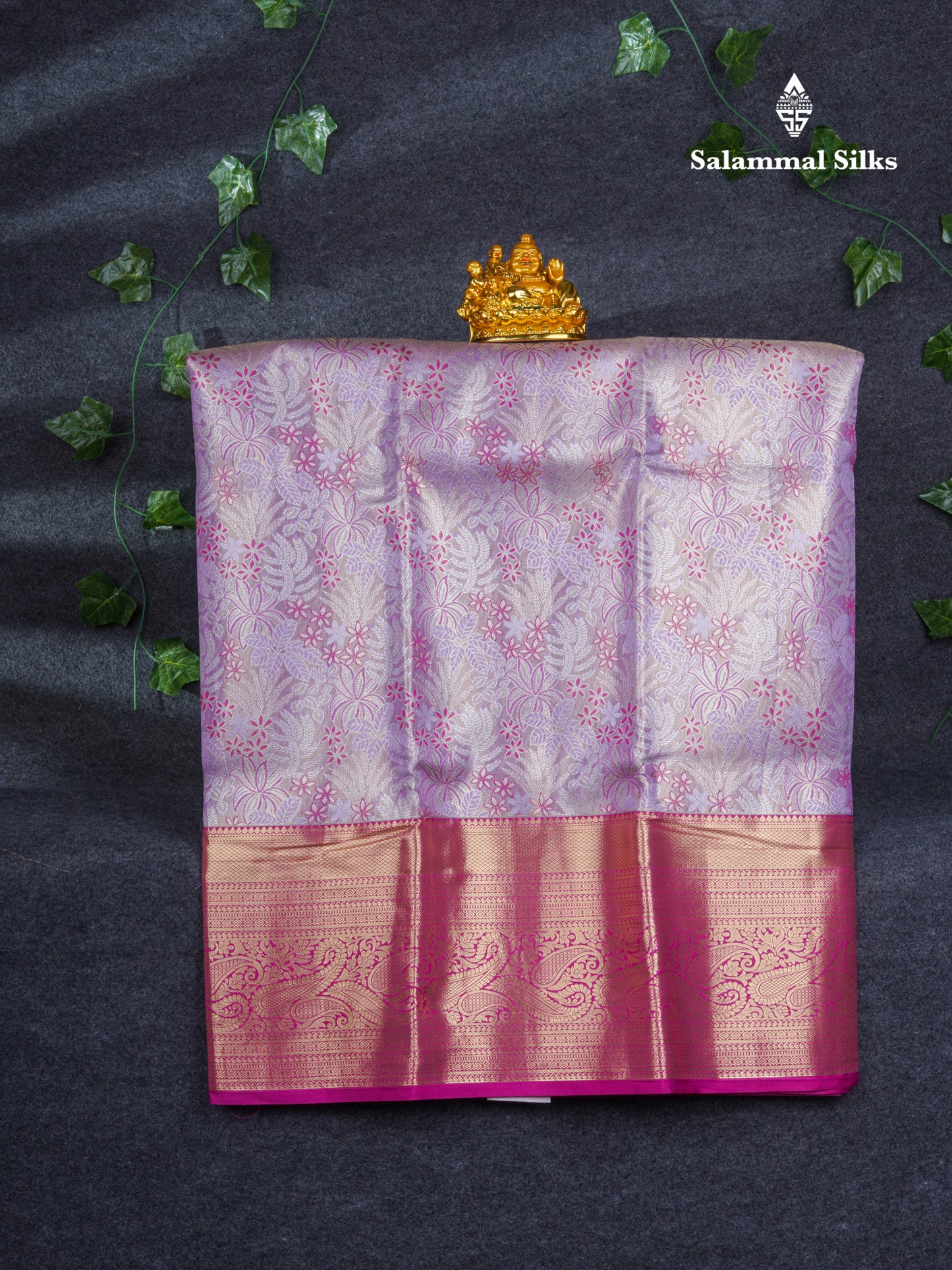 Semi Silk Pattu Pavadai Tissue ( Lavender ) With Contrast Pink Blouse 37"