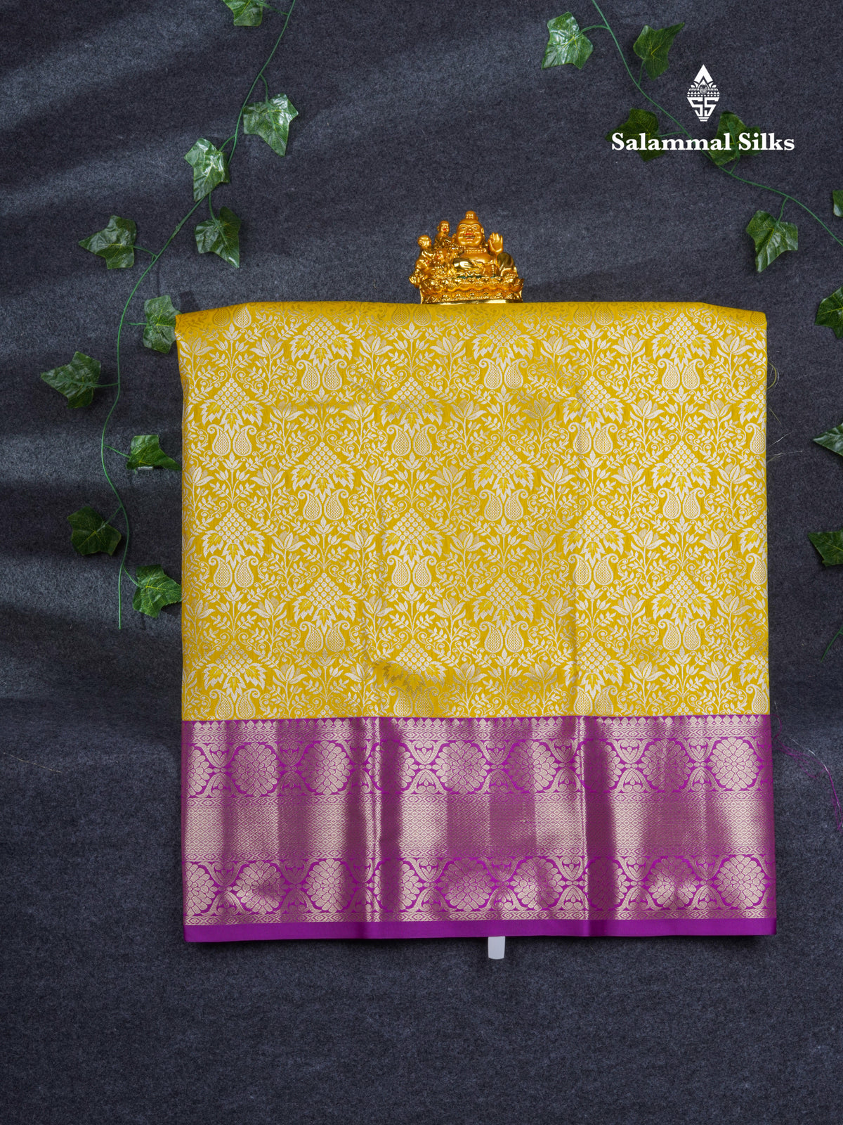 Semi Silk Pattu Pavadai ( Yellow ) With Contrast Vadamalli Blouse 37"