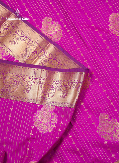 Beautiful Dual Tone Onion Pink Vertical Zari Line With Butta Semi Silk Saree With Contrast Light Blue Blouse