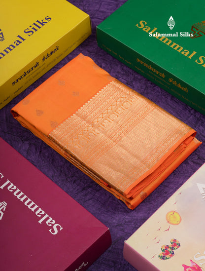 Beautiful Dual Tone Yellow Pure Kanjivaram Silk Saree With Traditional Border