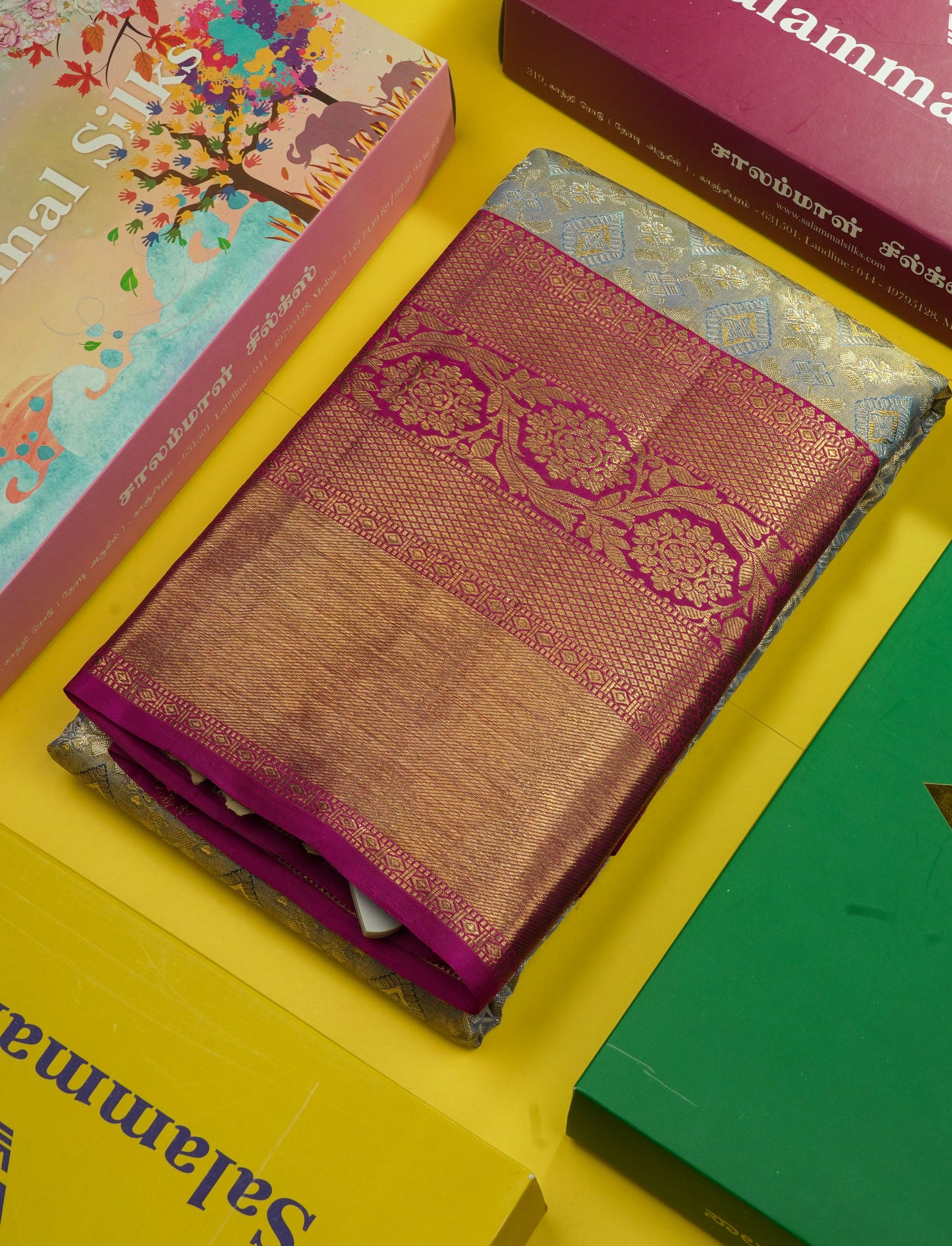 Beautiful Blue Shade Tissue Bridal Pure Kanjivaram Silk Saree With Contrast Magenta Long Border
