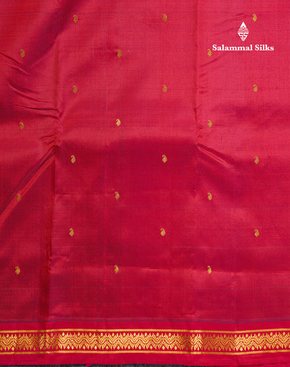 Dual Tone Maroon Pure Kanjivaram Silk Saree With Contrast Reddish Maroon Small Border