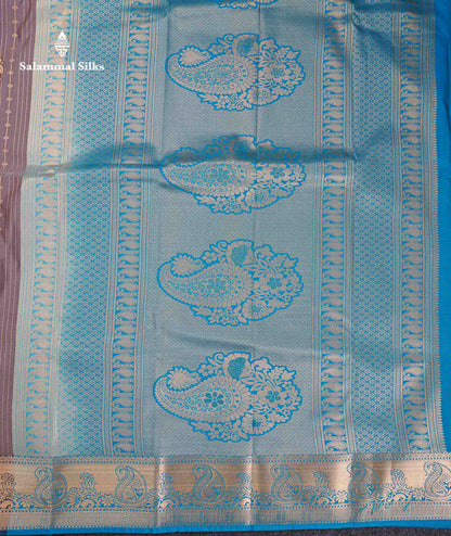 Beautiful Dual Tone Onion Pink Vertical Zari Line With Butta Semi Silk Saree With Contrast Light Blue Blouse