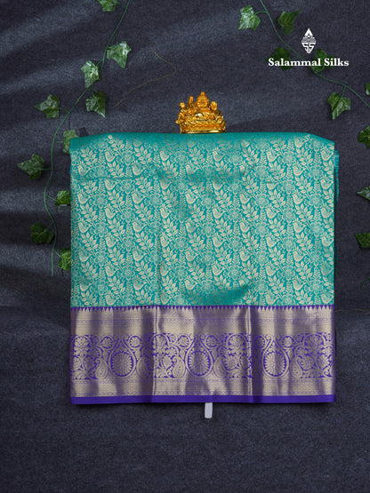 Semi Silk Pattu Pavadai ( Sapphire Green ) With Contrast Violet Blouse 35.5"