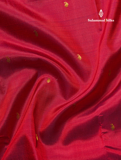 Dual Tone Maroon Pure Kanjivaram Silk Saree With Contrast Reddish Maroon Small Border
