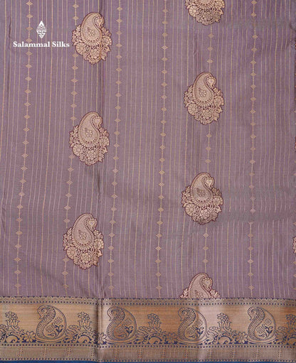 Beautiful Dual Tone Onion Pink Vertical Zari Line With Butta Semi Silk Saree With Contrast Light Blue Blouse