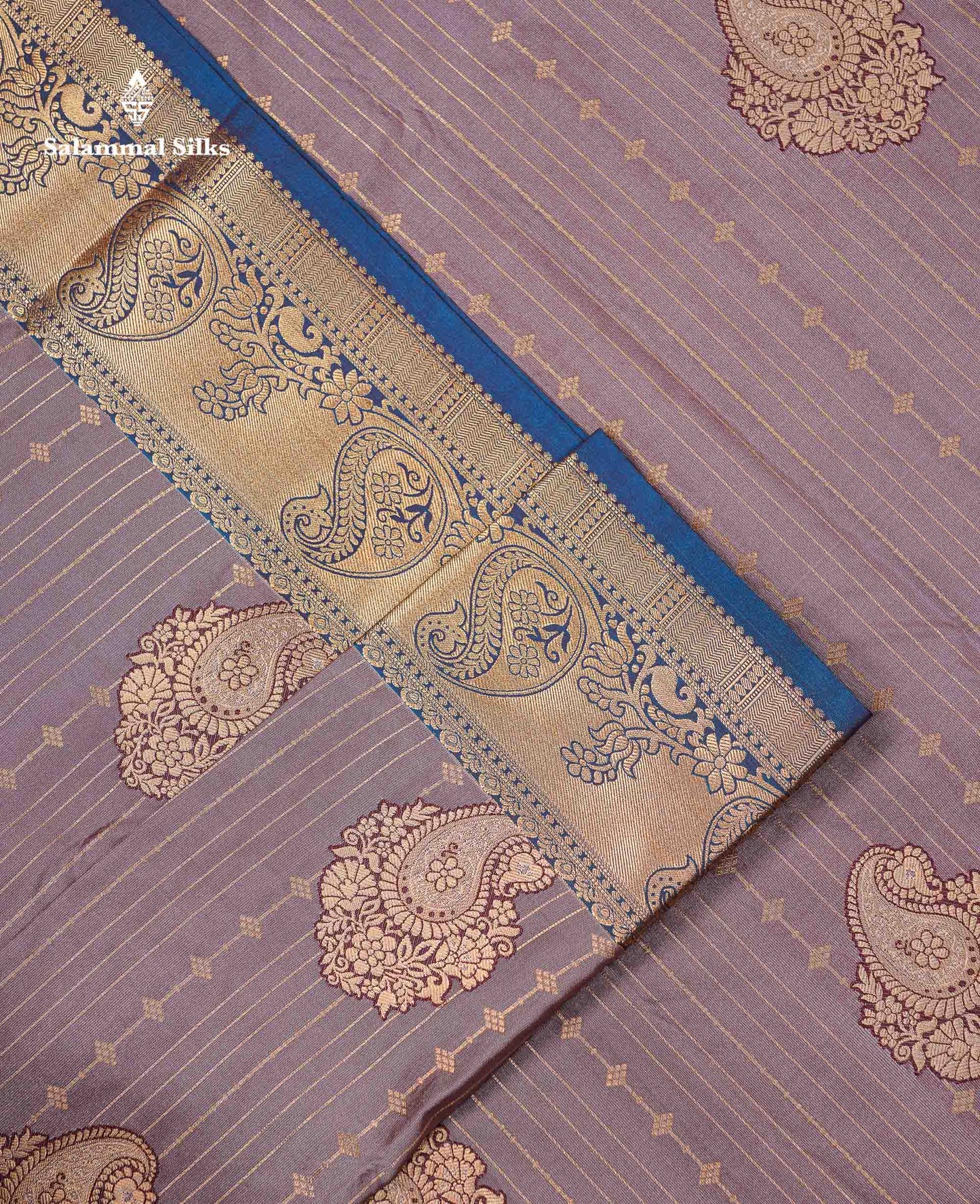 Beautiful Dual Tone Onion Pink Vertical Zari Line With Butta Semi Silk Saree With Contrast Light Blue Blouse