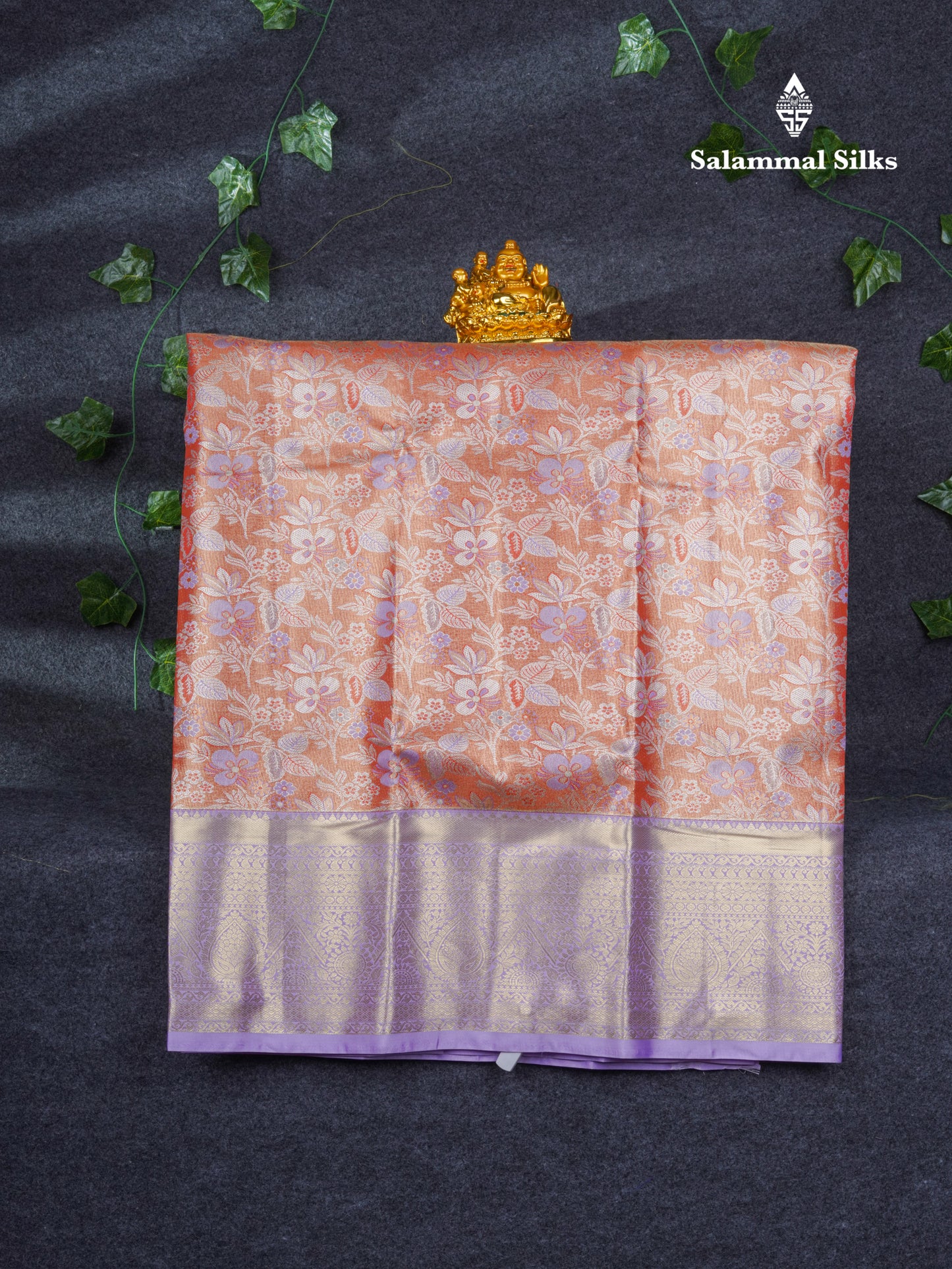 Semi Silk Pattu Pavadai Tissue ( Orange ) With Contrast Light Lavender Blouse 36"