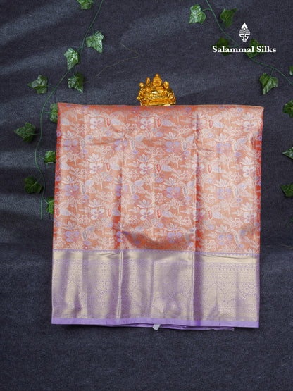 Semi Silk Pattu Pavadai Tissue ( Orange ) With Contrast Light Lavender Blouse 36"