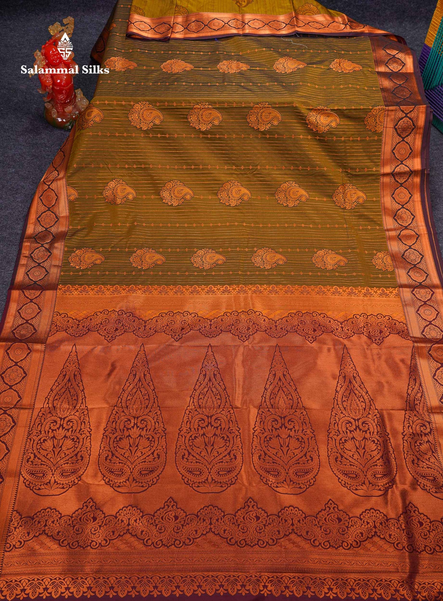 Beautiful Dual Tone Onion Pink Vertical Zari Line With Butta Semi Silk Saree With Contrast Light Blue Blouse