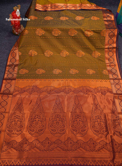 Beautiful Dual Tone Onion Pink Vertical Zari Line With Butta Semi Silk Saree With Contrast Light Blue Blouse