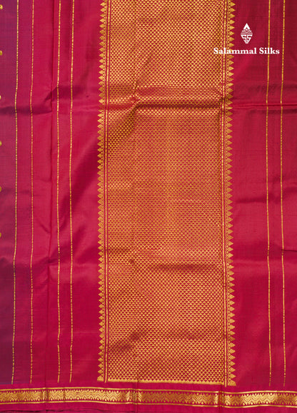 Dual Tone Maroon Pure Kanjivaram Silk Saree With Contrast Reddish Maroon Small Border
