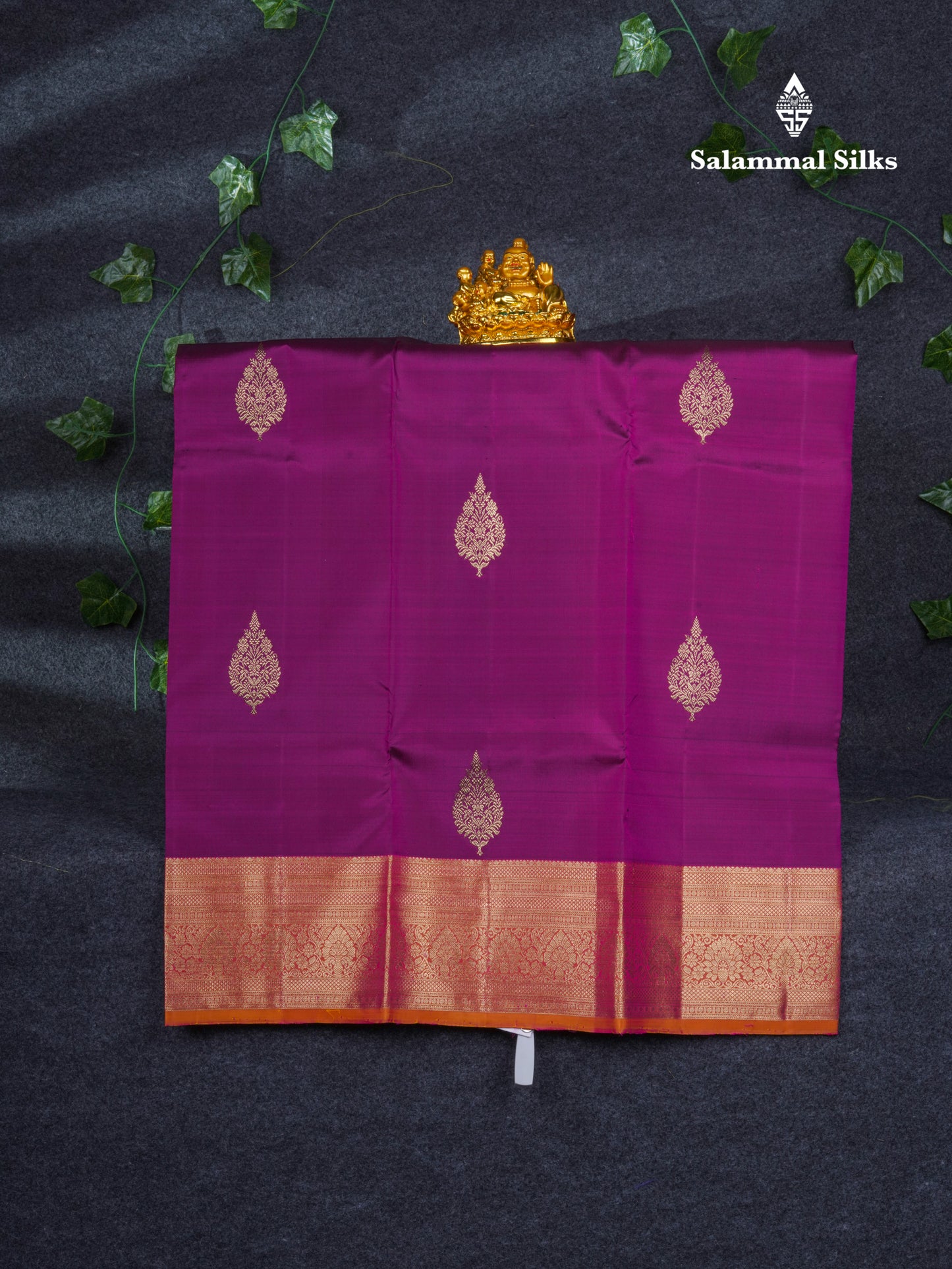 Pure Silk Pattu Pavadai (Dark Purple) With Dual Tone Pinkish Orange Blouse 36"