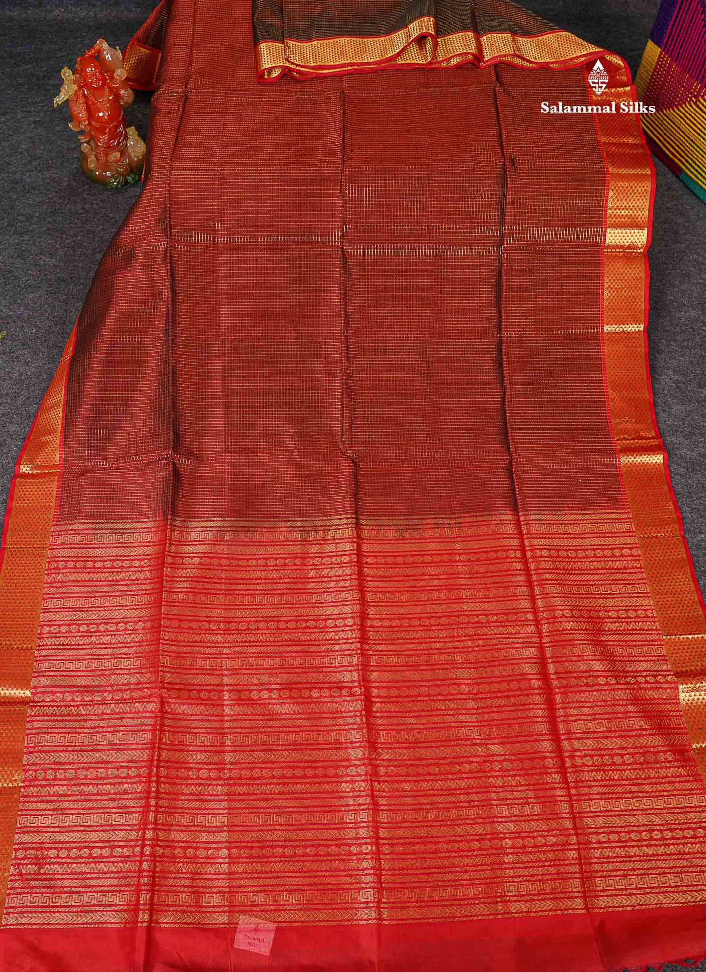 Pure Silk Cotton Saree - Maroon Colour Body Small Zari Checks With Contrast Red Border
