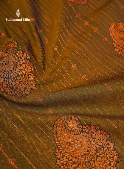 Beautiful Dual Tone Onion Pink Vertical Zari Line With Butta Semi Silk Saree With Contrast Light Blue Blouse