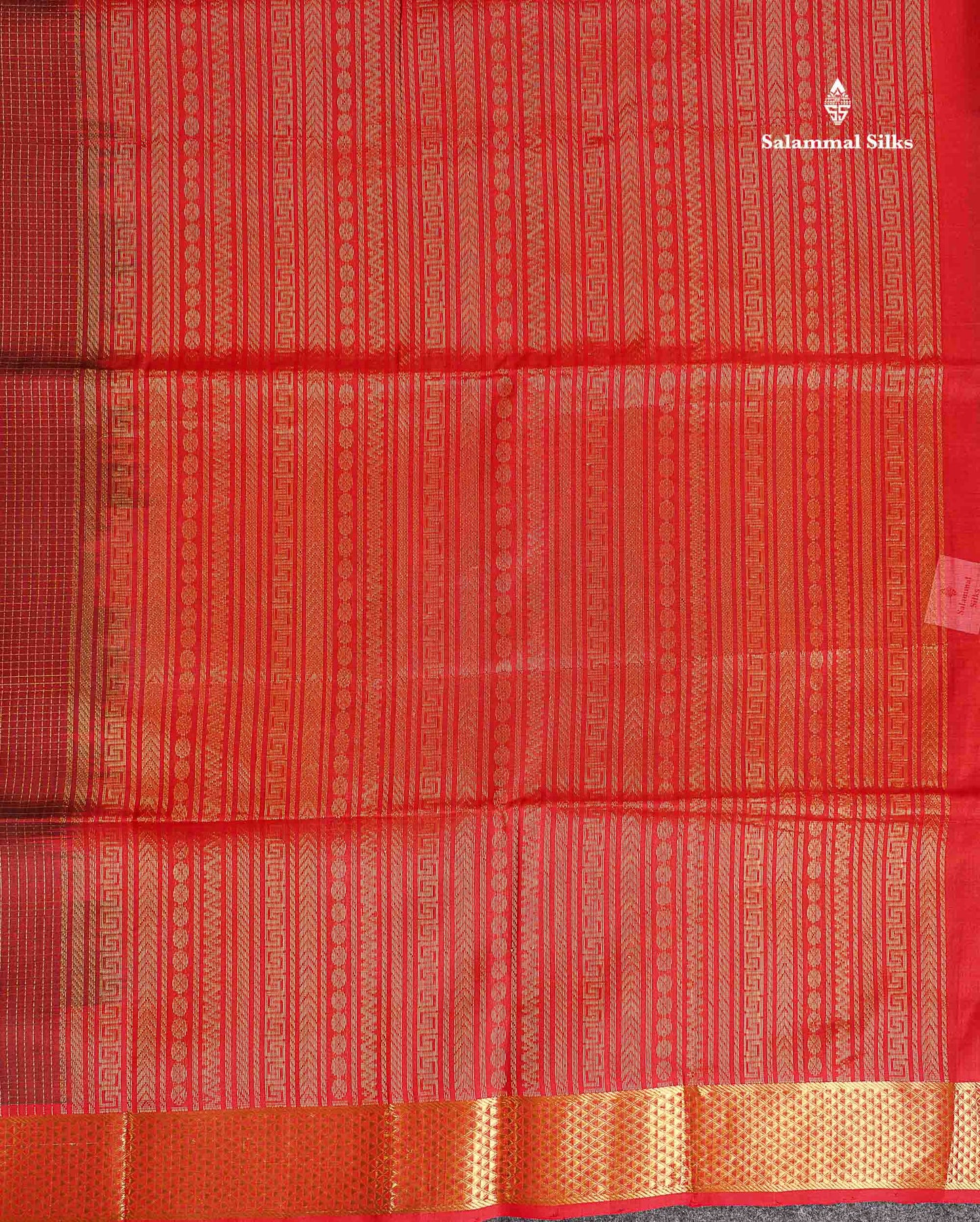Pure Silk Cotton Saree - Maroon Colour Body Small Zari Checks With Contrast Red Border