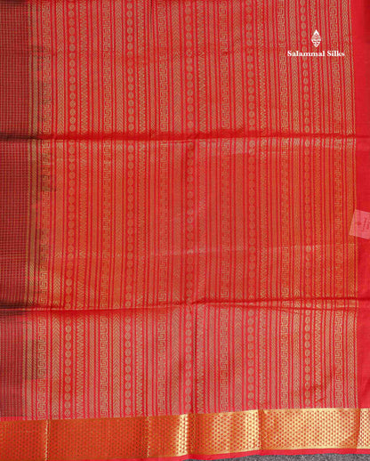 Pure Silk Cotton Saree - Maroon Colour Body Small Zari Checks With Contrast Red Border