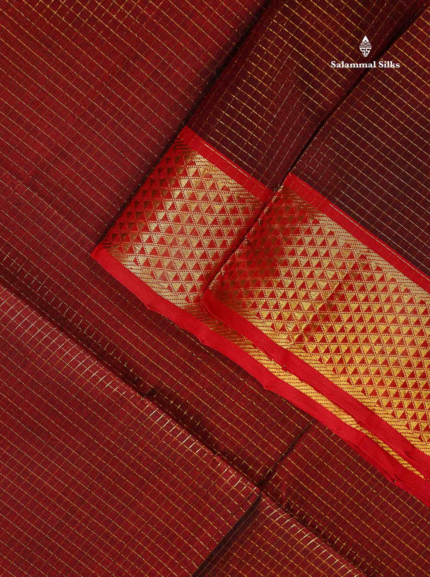 Pure Silk Cotton Saree - Maroon Colour Body Small Zari Checks With Contrast Red Border