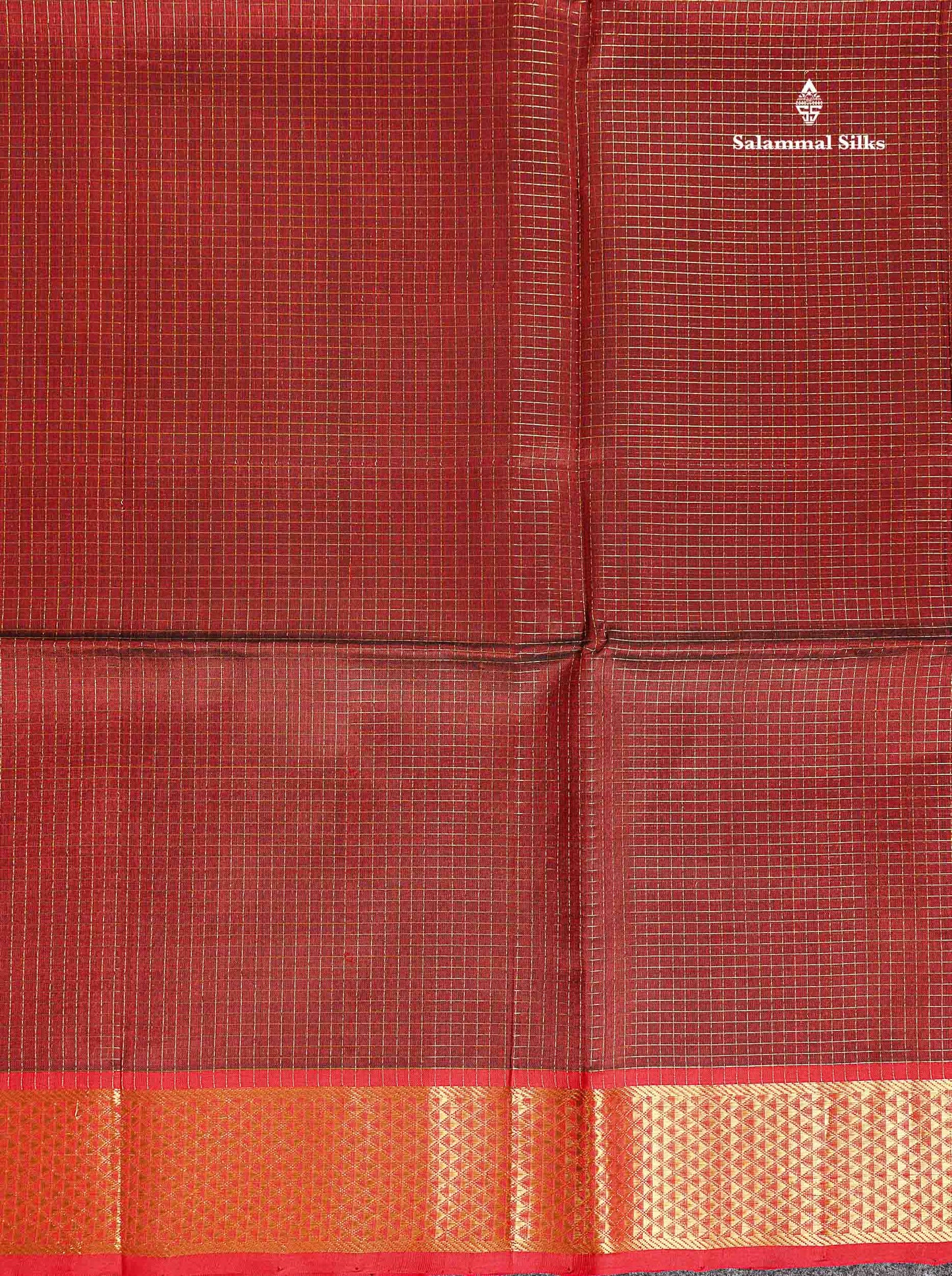 Pure Silk Cotton Saree - Maroon Colour Body Small Zari Checks With Contrast Red Border