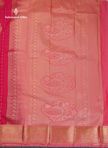 Beautiful Dual Tone Onion Pink Vertical Zari Line With Butta Semi Silk Saree With Contrast Light Blue Blouse