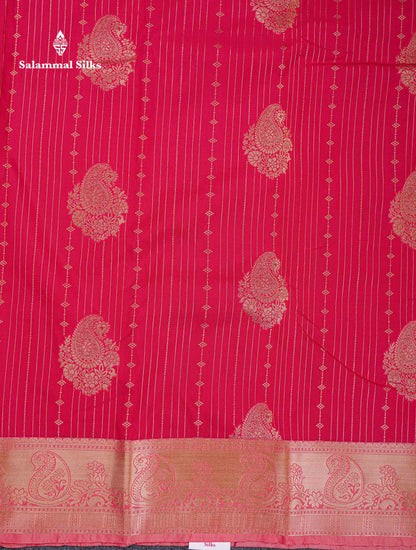 Beautiful Dual Tone Onion Pink Vertical Zari Line With Butta Semi Silk Saree With Contrast Light Blue Blouse