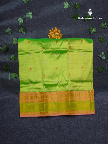 Pure Silk Pattu Pavadai (Parrot Green) With Pink Blouse 35.5"