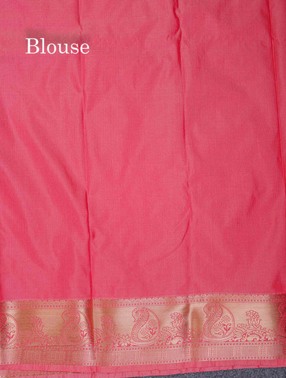Beautiful Dual Tone Onion Pink Vertical Zari Line With Butta Semi Silk Saree With Contrast Light Blue Blouse