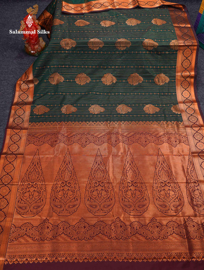 Beautiful Dual Tone Onion Pink Vertical Zari Line With Butta Semi Silk Saree With Contrast Light Blue Blouse