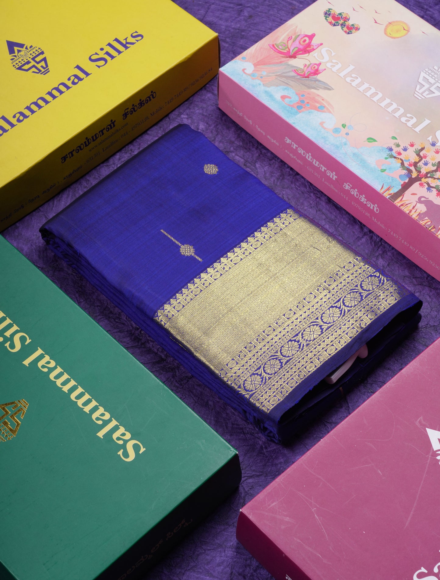 Beautiful Navy Blue Pure Kanjivaram Silk Saree With Traditional Evening Morning Border