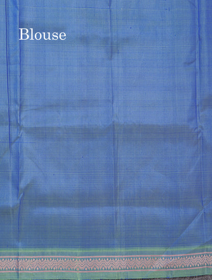 Dual Tone Royal Blue Meenakari Thread Work Butta Pure Kanjivaram Silk Saree With Contrast Moss Green Small Border